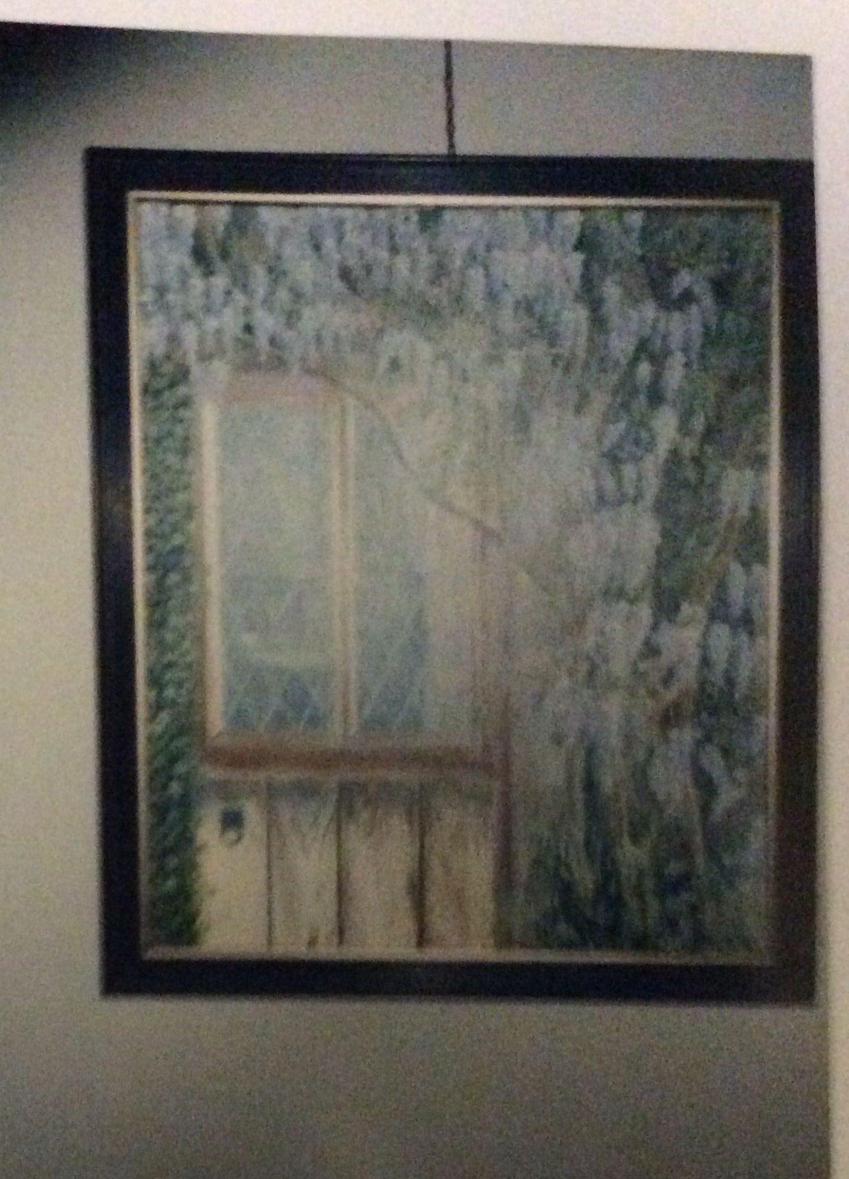 Oude deur omarmt door blauwe regen image