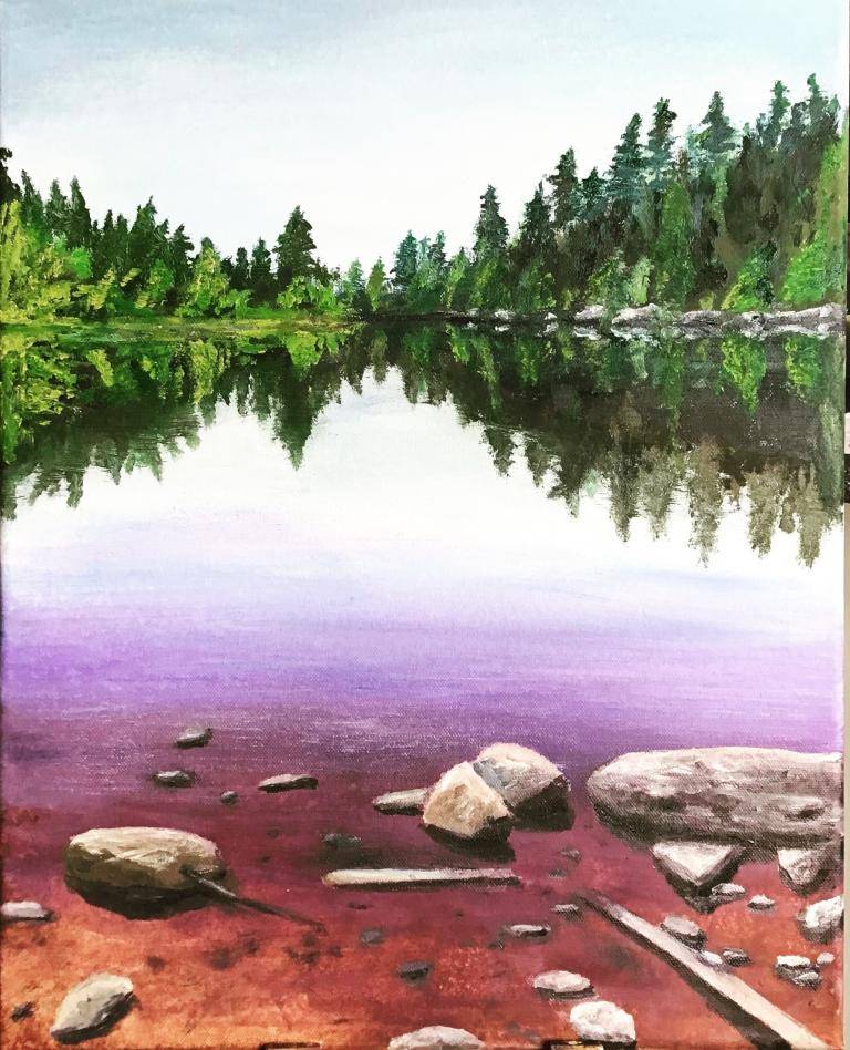 Lake in Finland, Oil on canvas image
