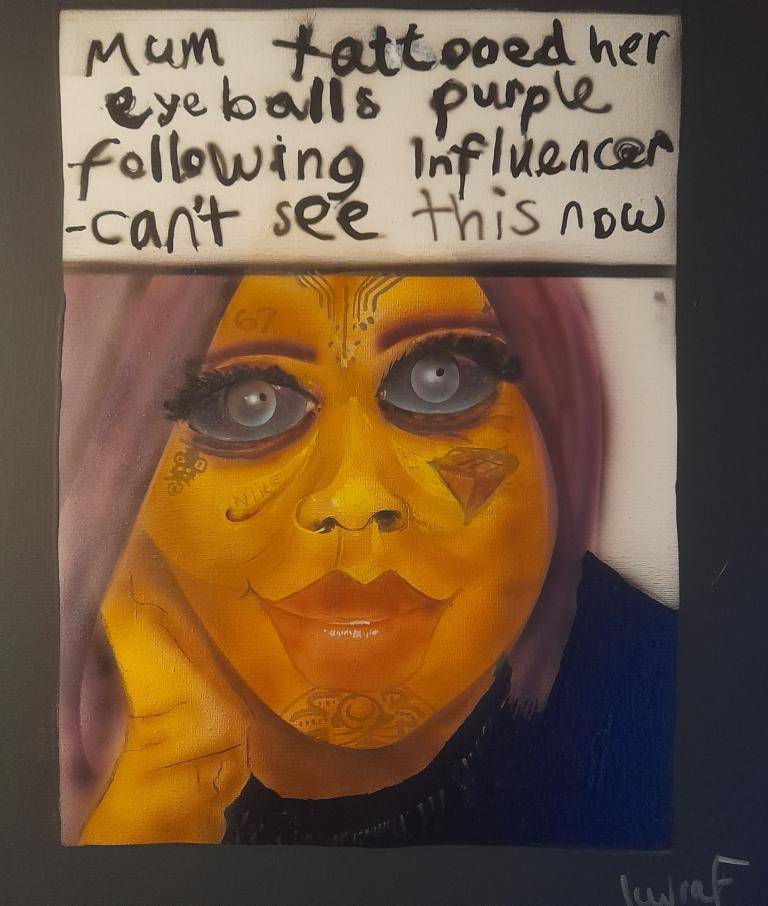 mum tattooed eyeballs purple following influencer -  image