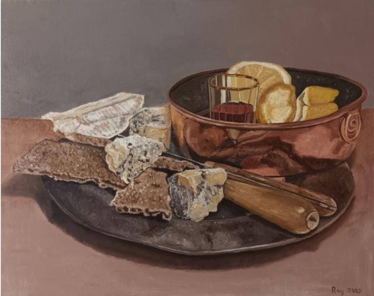 CHEESES ON OLD PEWTER PLATE  image