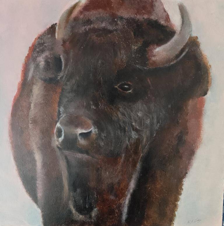 Young buffalo oil painting signed  image