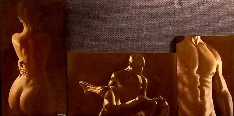 "drieluik" naakt man vrouw en licht image