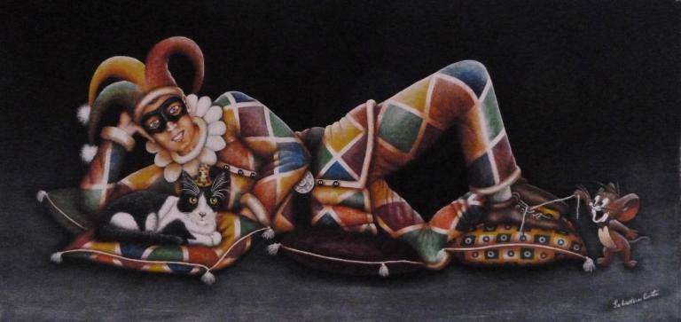 Harlequin and his cat image