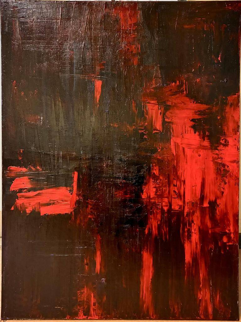 Monochrome, Luminous Painting Black (Palette-knifed) with Red. image