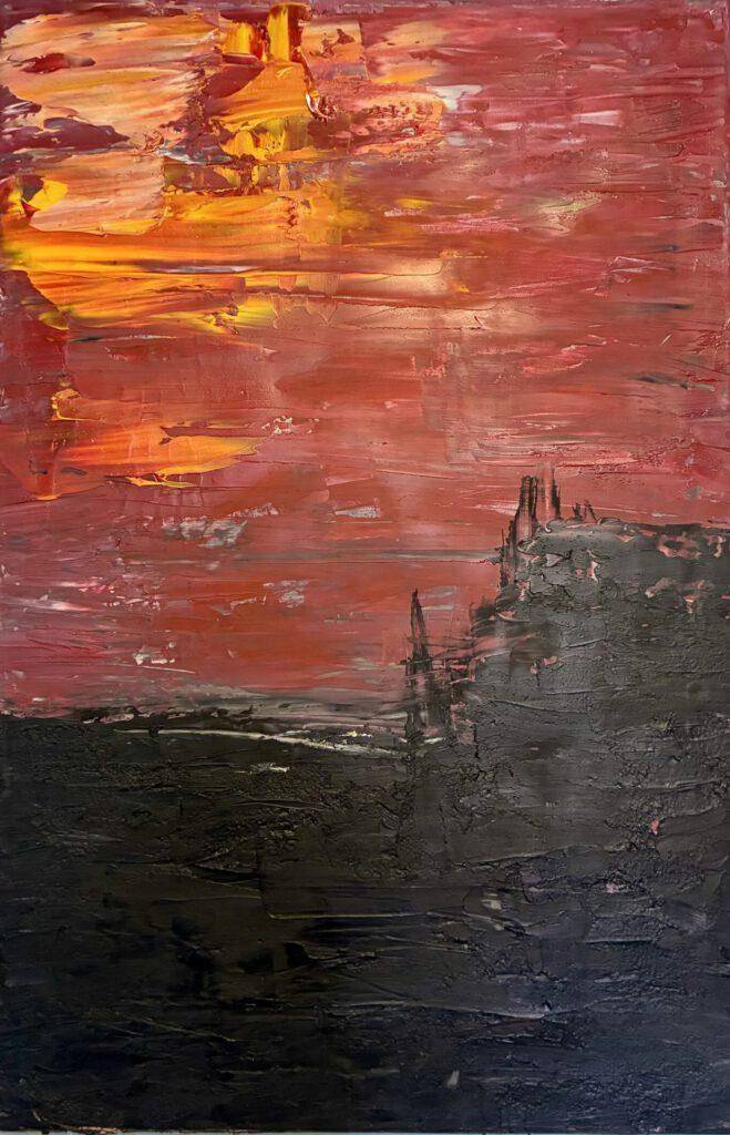 Black, Palette-Knifed with Red and Yellow. Dark Material Painting · Oil on canvas · 2026 · 60 × 40 cm.  image