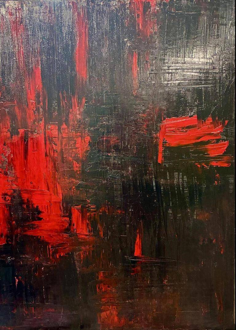 Black, Palette-Knifed with Red. Dark Material Painting · Oil on canvas · 2026 · 120 × 90 cm image