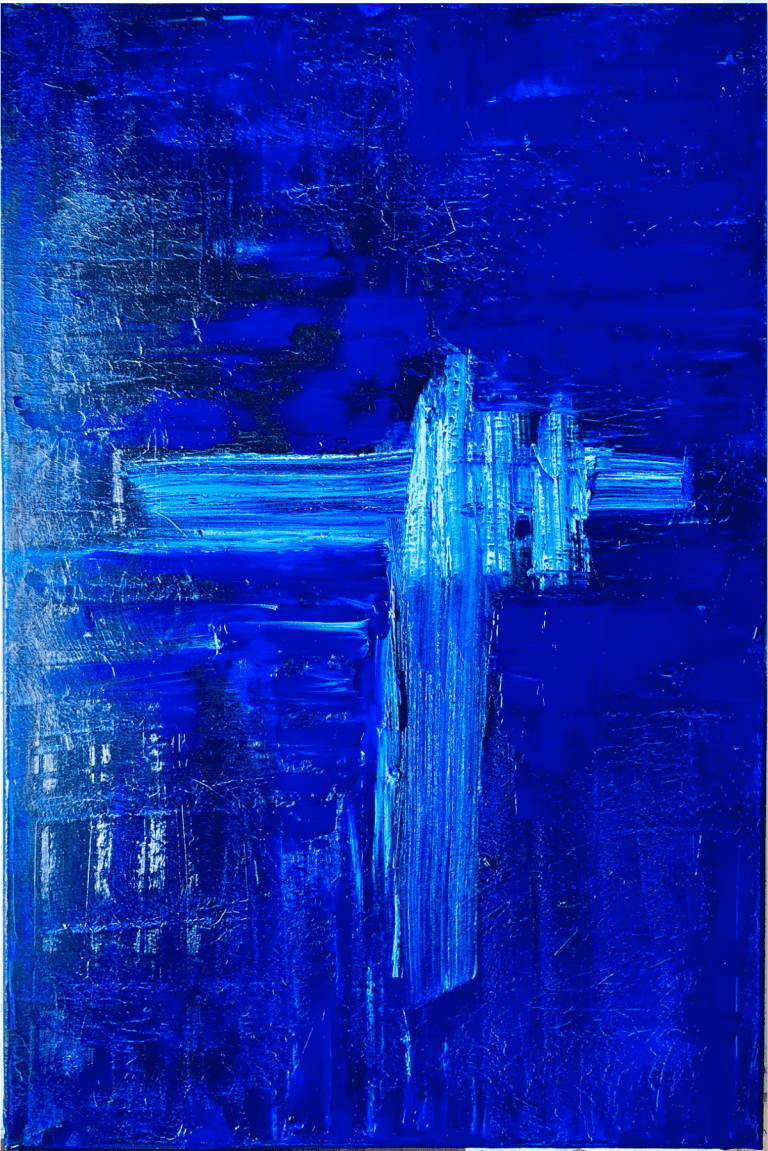 No. 8 Variations of Blue with White. Variations in Blue · Oil on canvas · 2026 · 90 × 60 cm image
